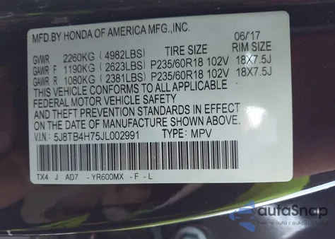 2018 Acura Rdx Advance Package from USA, damaged, VIN 5J8TB4H75JL002991